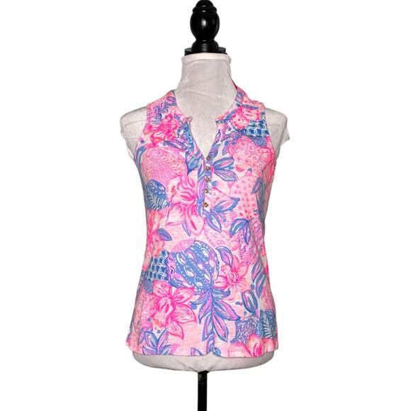Lilly Pulitzer Essie Sleeveless Top Pink Isle Snappy Turtle Size XS - Picture 2 of 10
